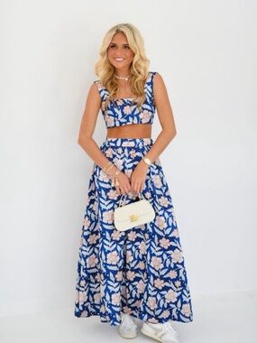 Blue Floral Maxi Skirt — Elegant High-Waist Summer Style